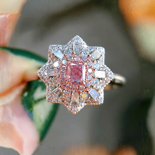 Pink Flower Crystalline Ring