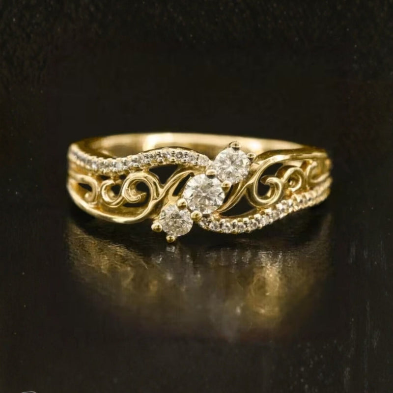 Ivy Crystal Gold Hollow Ring