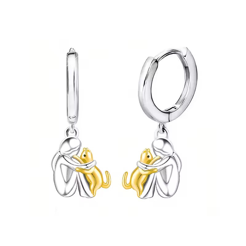 Cat Hug Pendant Necklace With Bonus Earrings ��� Offer