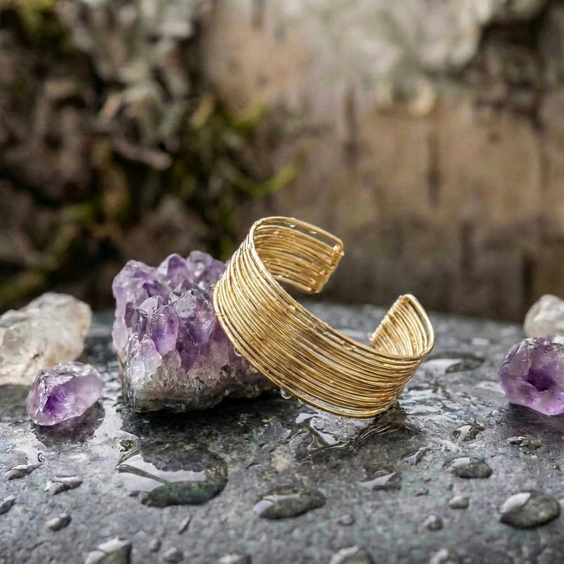 Classic Open Cuff String Gold Bracelet