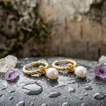 Classic Pearl Twist Freshwater Gold Earrings