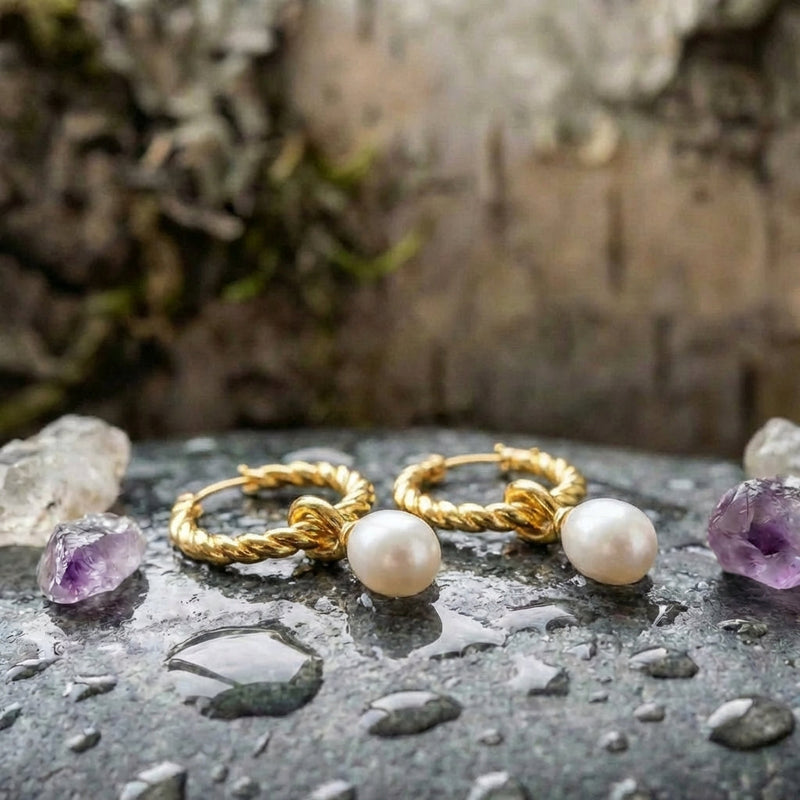 Classic Pearl Twist Freshwater Gold Earrings