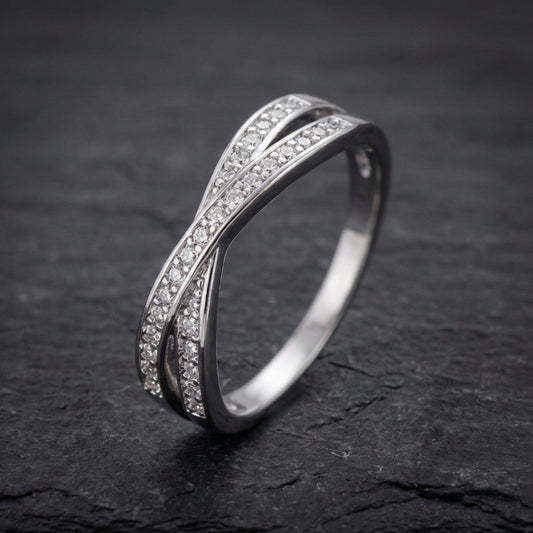 Classic Stacking Crossed Zircon Ring