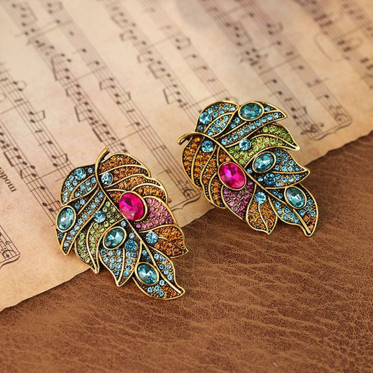Colorful Crystal Leaf Earrings