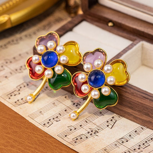 Colorful Pearl Flower Earrings