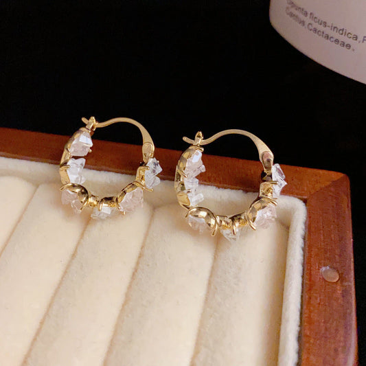 Crystal Beaded Gold Earrings