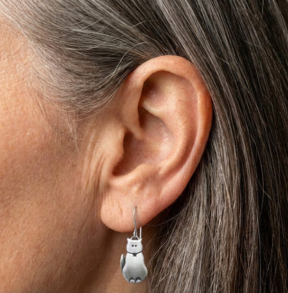 Cute Cat Silver Earrings