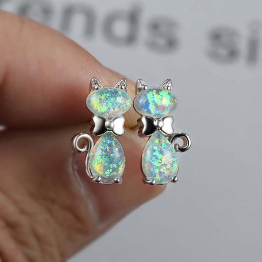 Cute Opal Cat Earrings