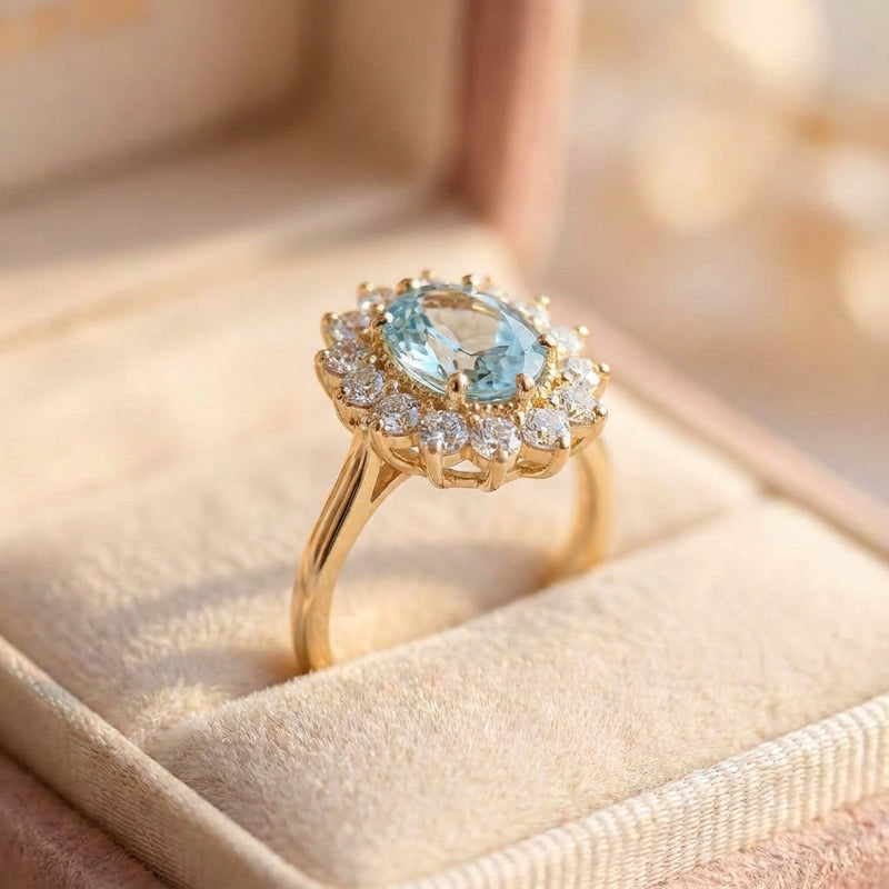 Elegant Aquamarine Halo Ring
