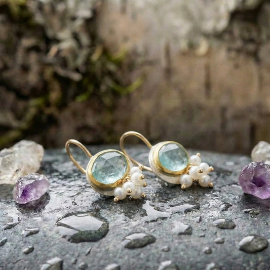 Elegant Blue Zircon Pearl Earrings