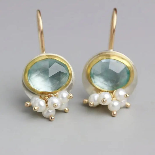 Elegant Blue Zircon Pearl Earrings