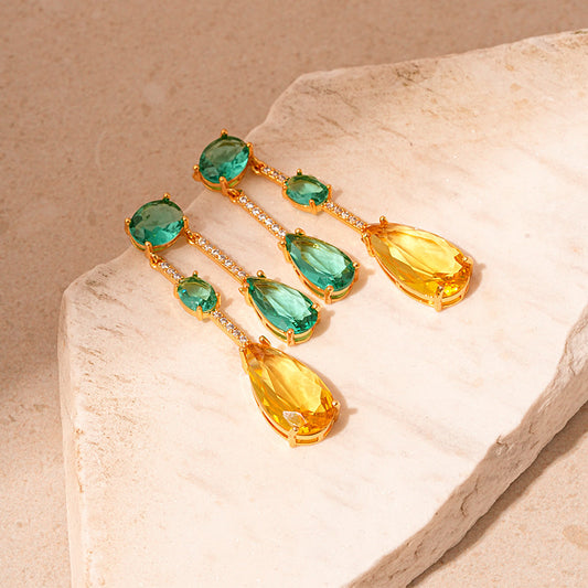 Elegant Citrine Emerald Earrings