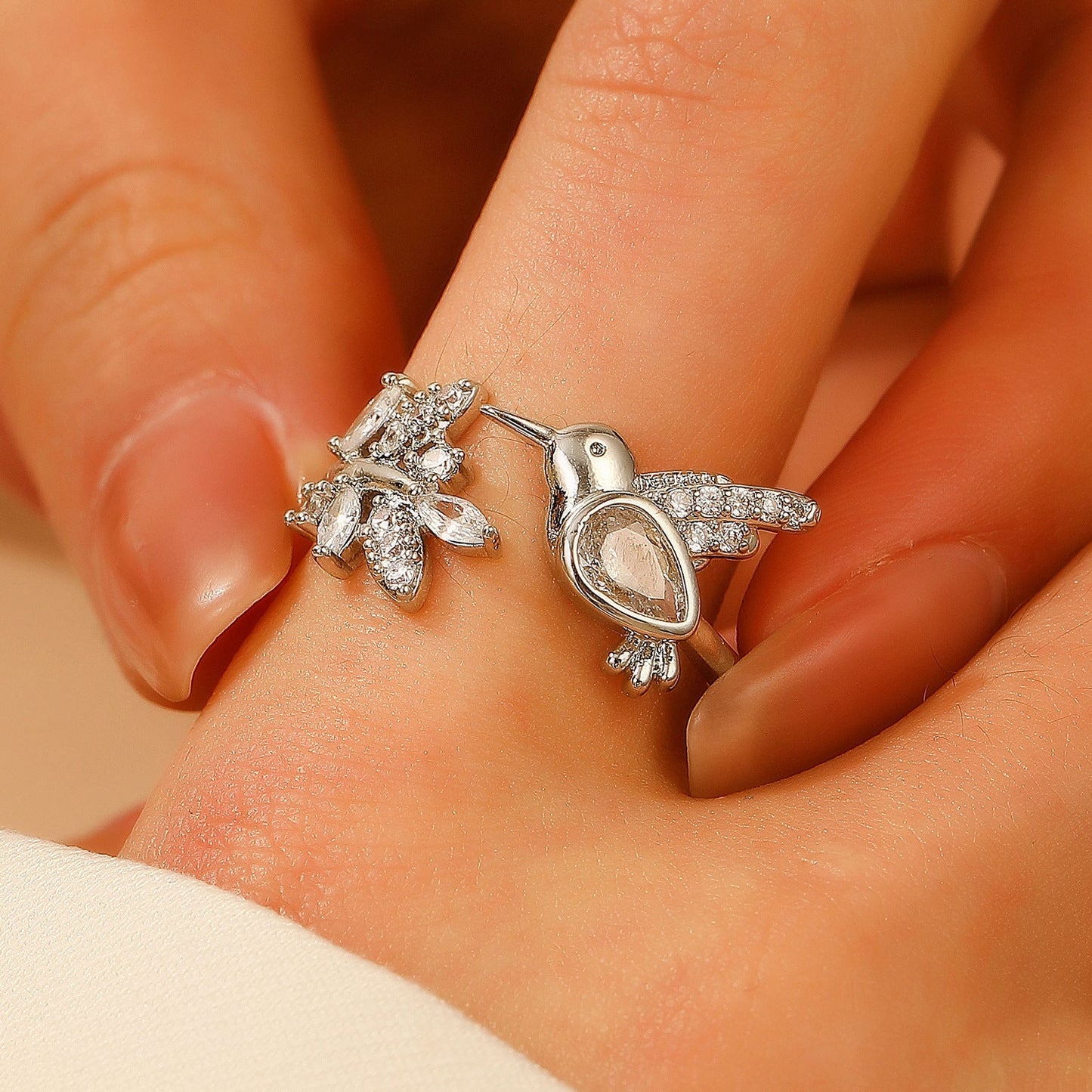 Elegant Crystal Bird Ring
