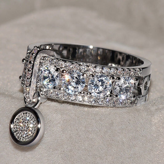 Elegant Crystal Ring With Dangling Charm