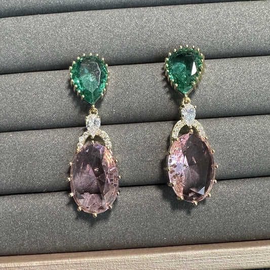 Elegant Emerald Amethyst Earrings