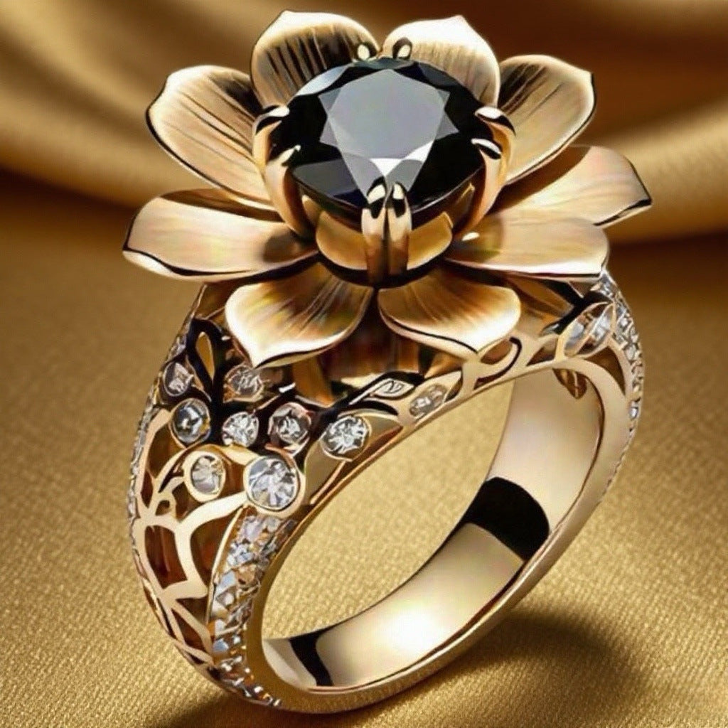 Elegant Flower Black Diamond Ring