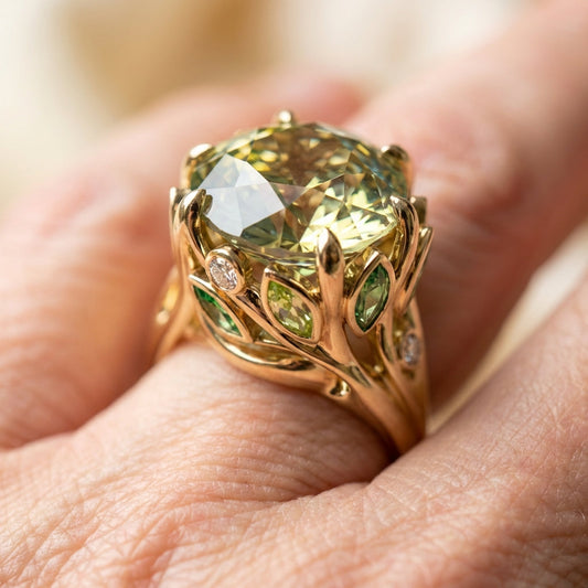 Green Leaf Crystal Ring