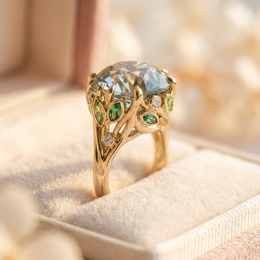 Elegant Green Leaf Crystal Ring