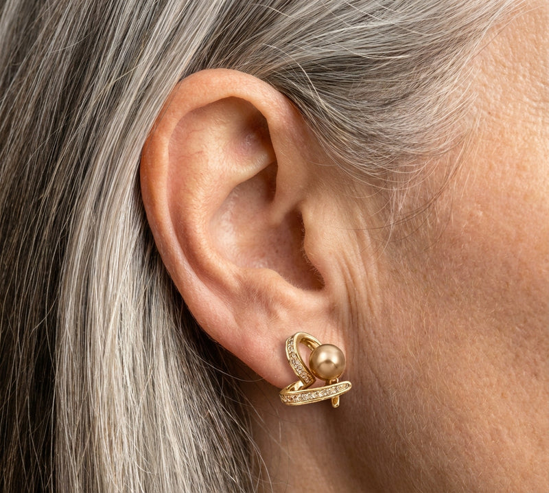 Elegant Heart Champagne Pearl Earrings