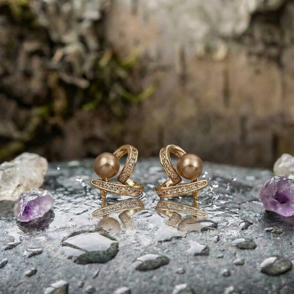 Elegant Heart Champagne Pearl Earrings