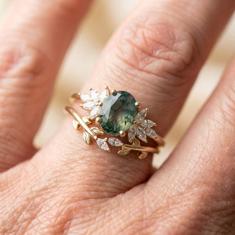 Moss Agate Ring Set