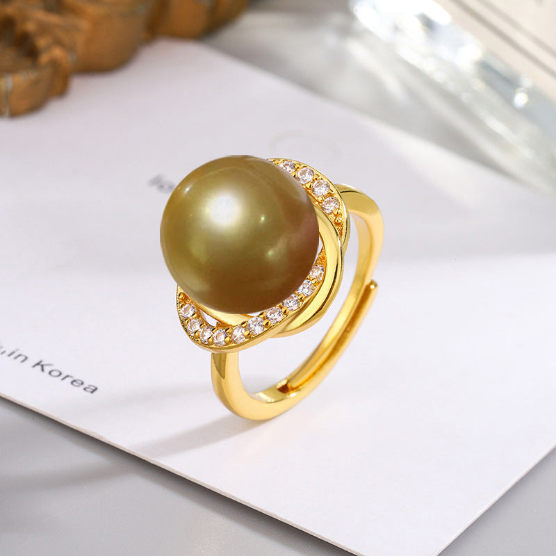 Elegant Olive Pearl Gold Ring