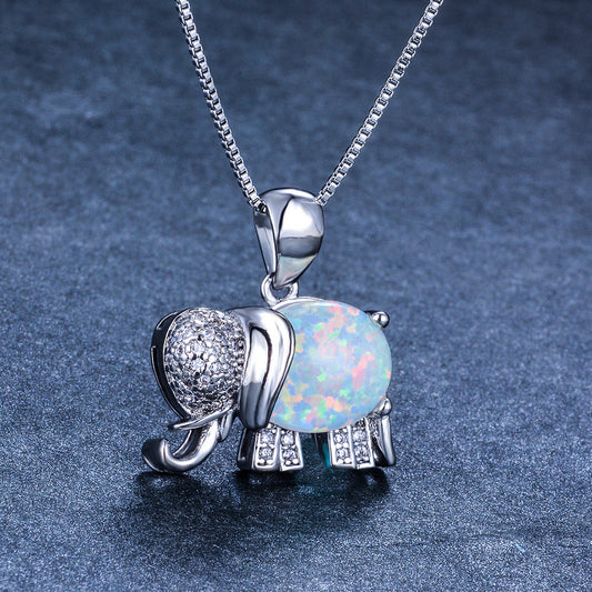Elegant Opal Elephant Necklace