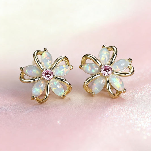Elegant Opal Flower Earrings