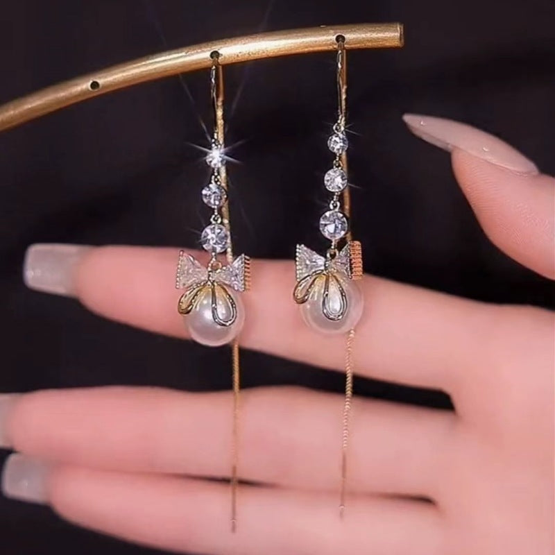 Elegant Pearl Bow Earrings