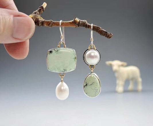 Elegant Pearl Prehnite Earrings