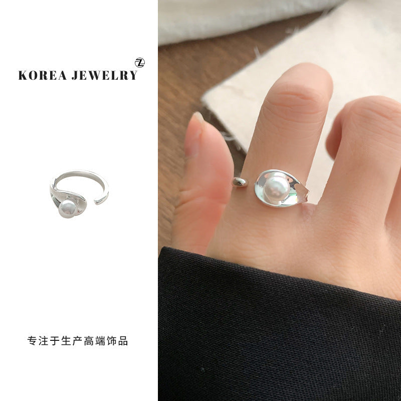 Elegant Pearl Silver Statement Ring