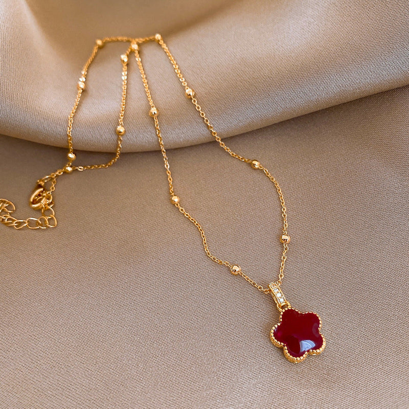 Elegant Red Clover Necklace