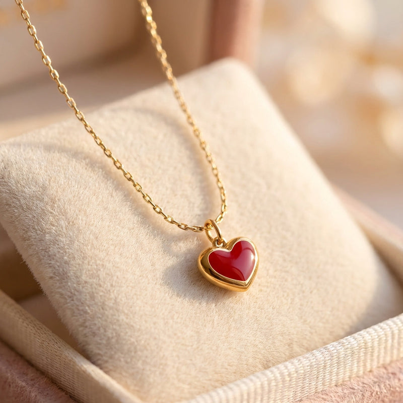 Elegant Red Heart Gold Necklace