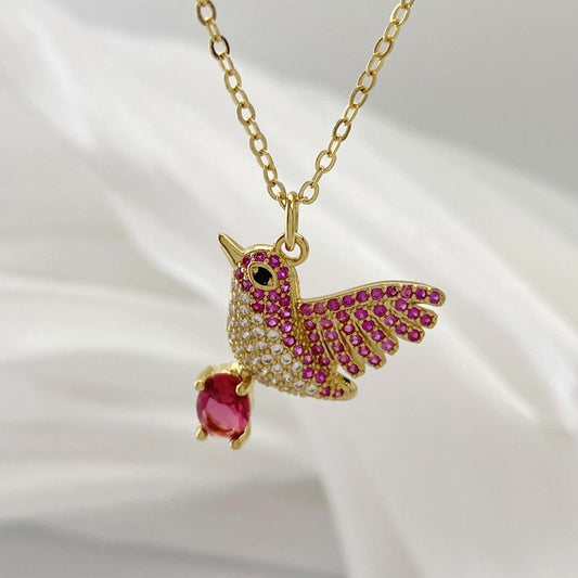 Elegant Ruby Hummingbird Necklace