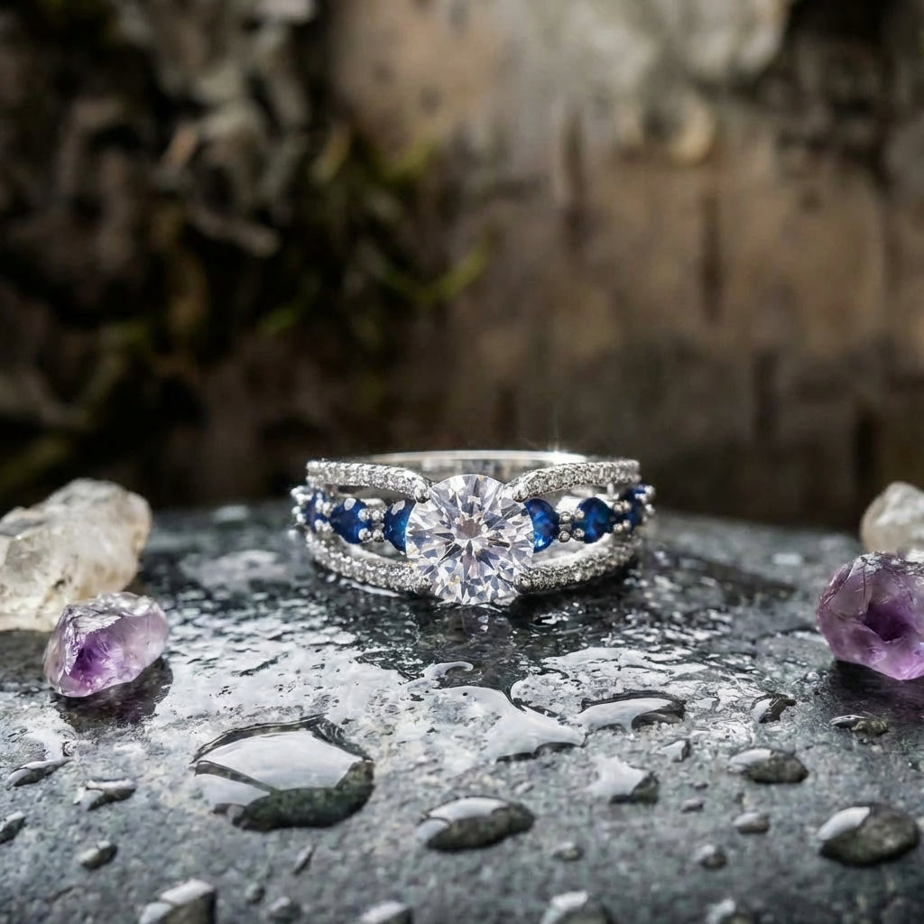 Elegant Sapphire Zircon Ring