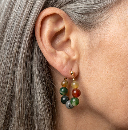 Elegant Stone Beaded Hoop Earrings