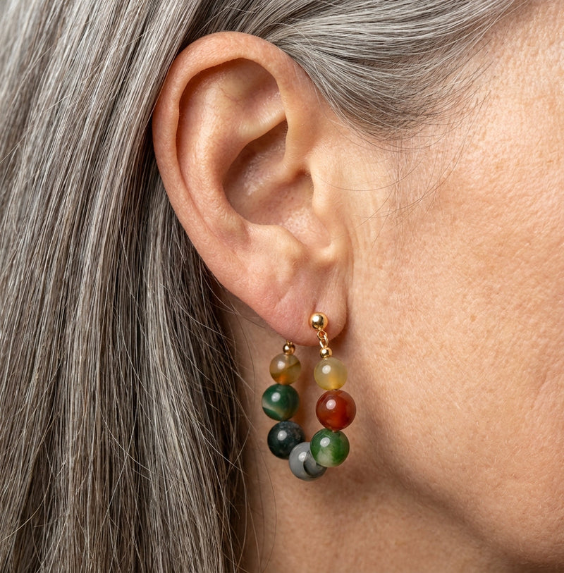 Stone Beaded Hoop Earrings
