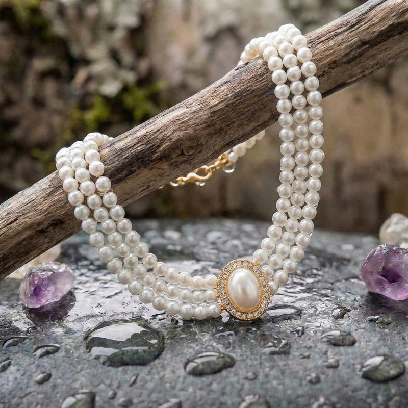 Elegant Triple Pearl Necklace