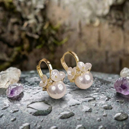 Elegant White Flower Cluster Pearl Earrings