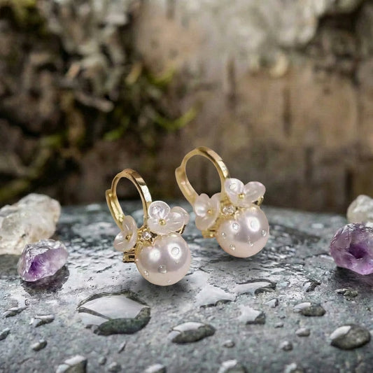Elegant White Flower Cluster Pearl Earrings