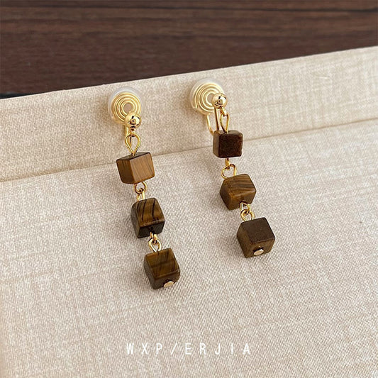 Elegant Wood Cube Earrings