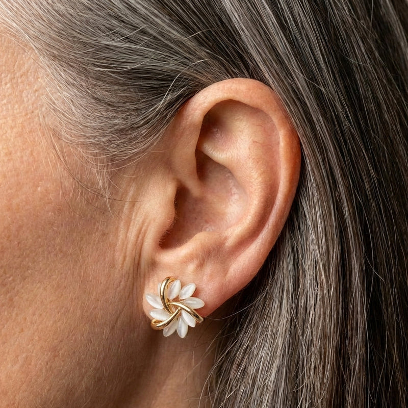 And Exquisite Opal Petal Circle Stud Earrings in Gold