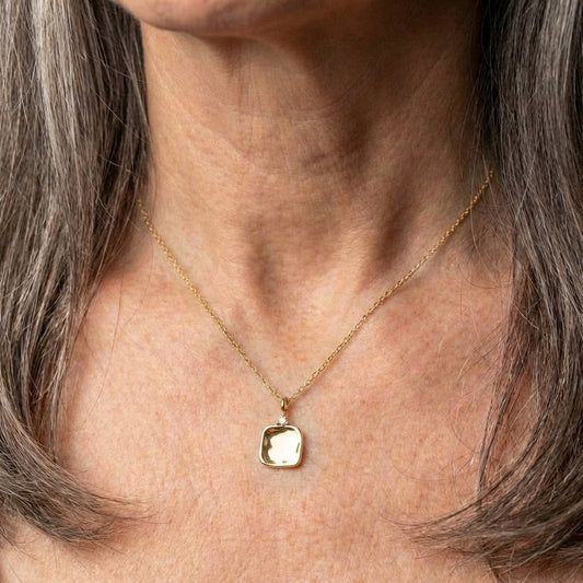 Elsa Hammered Square Pendant Necklace