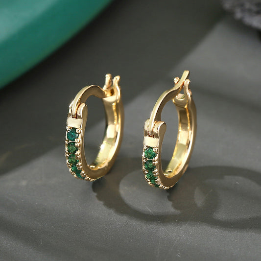 Emerald Gold Hoop Earrings