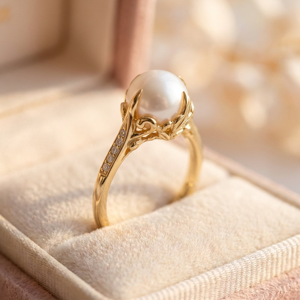 Exquisite Crystal Pearl Gold Ring