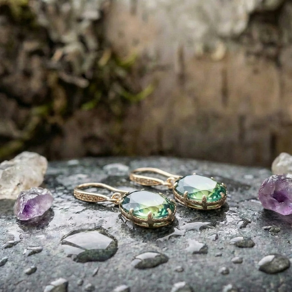 Exquisite Oval Inlaid With Blue Green Zircon Earrings