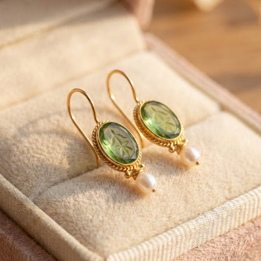 Vintage Green Intaglio Earrings