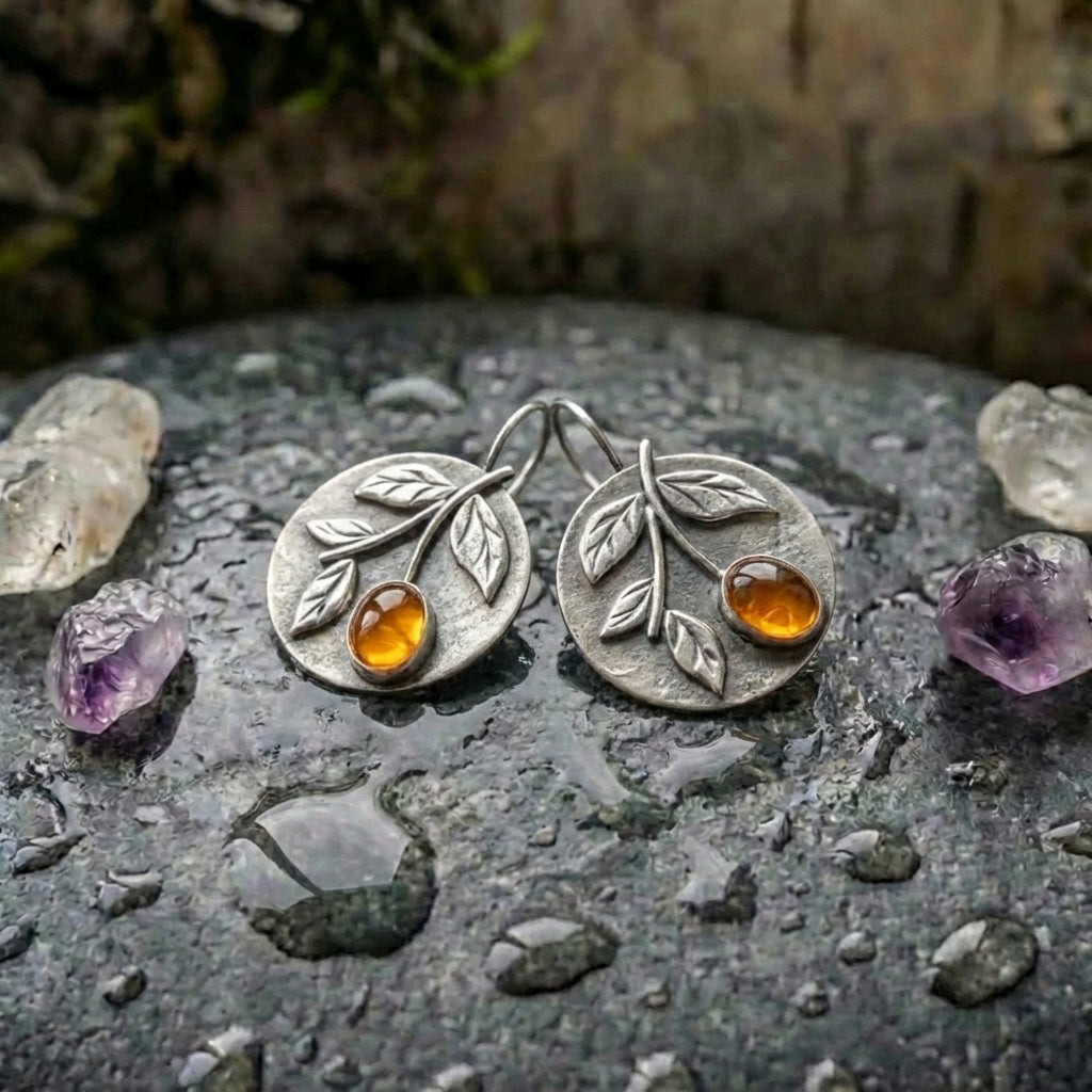 Vintage Amber Leaf Earrings