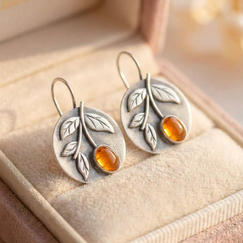 Vintage Amber Leaf Earrings