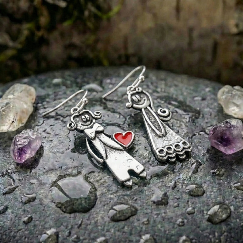 Vintage Couple Heart Earrings